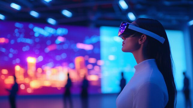 Female entrepreneur in modern workshop with VR technology