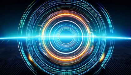 abstract futuristic digital interface with glowing neon circular elements