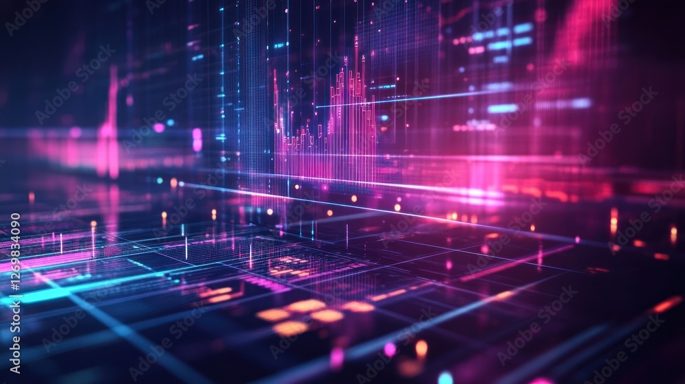 Poster abstract technology background with glowing lines and data visualization