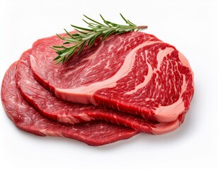 premium marbled beef slices on a white isolated background
