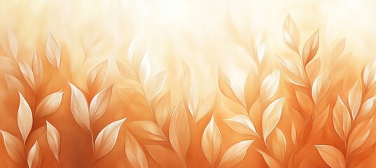 Gently Lit Orange Watercolor, Detailed Ink Linework Depicting Elegant Tall Plants On A Soft Backdrop