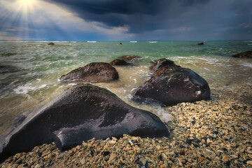 View from the beach to the sea
