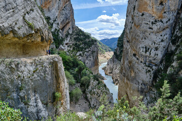 Hikers on the Congost Mont Rebei hiking trail, Spain