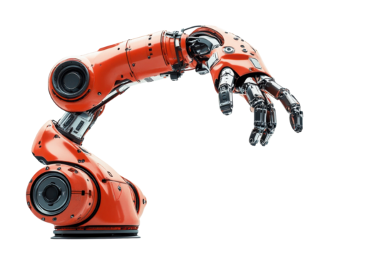 Innovative robotic arm showcasing advanced design and functionality in a modern workshop setting isolated on transparent background