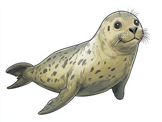 Obraz premium A harbor seal pup, spotted coat, curious gaze, swimming in the ocean.