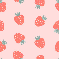 Art & Illustration.Seamless pattern with cute strawberry berry on pink background. Vector illustration for printing. Cute baby background.