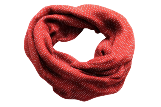 Cozy red polka dot scarf elegantly draped on a minimalist background for winter fashion lovers isolated on transparent background