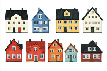 A Sprite Sheet of Colorful Painterly Norwegian Homes, Alt