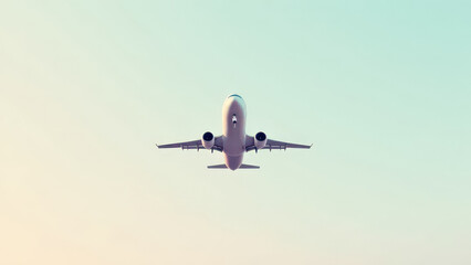 Fototapeta premium minimalistic illustration of an airplane flying on pastel color background