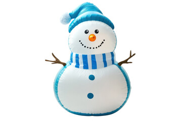 Festive inflatable snowman with a cheerful smile welcomes winter celebrations in a bright setting isolated on transparent background