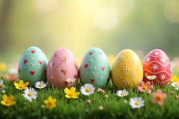 easter eggs on grass