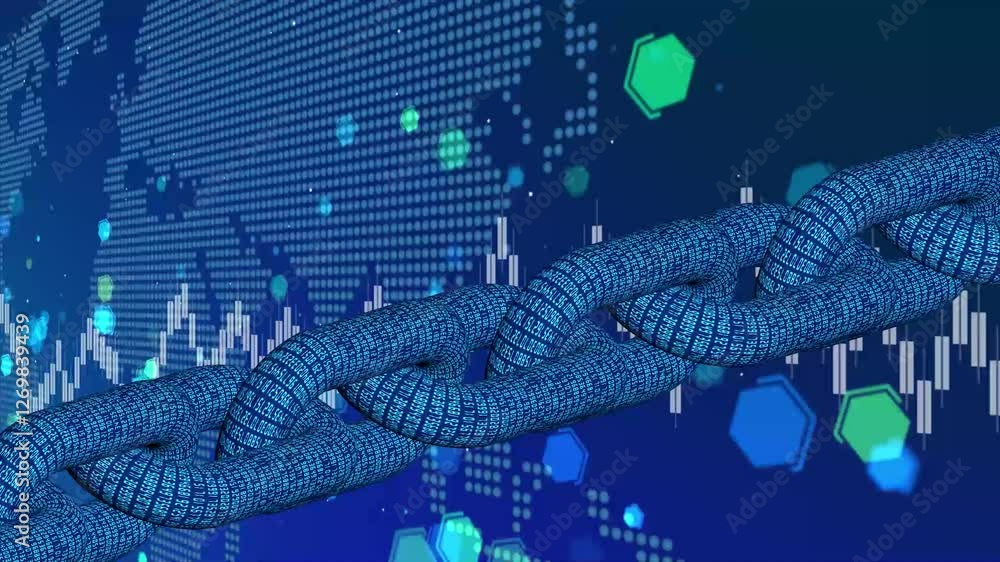 Poster blockchain abstract structure illustration blue color. beautiful transaction process block chain lin