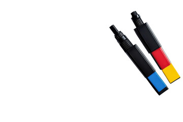 Artistic arrangement of vibrant marker pens on a clean white background during a creative session isolated on transparent background