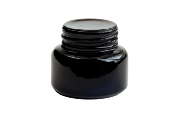 A sleek black pot of ink resting on a minimalist white surface, waiting to inspire creativity isolated on transparent background