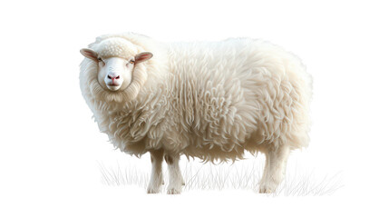 Fototapeta premium A white Sheep standing isolated on a white background 
