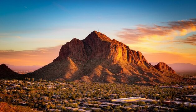 camelback mountain in phoenix arizona with sunset