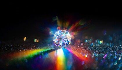 lens flare abstract bokeh lights leaking reflection of a glass diamond crystal jewelry defocused shining round shaped colorful rainbow light leaks rays on black background