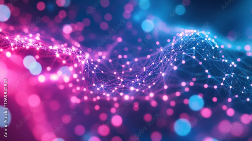 Poster futuristic network connectivity abstract background with glowing nodes
