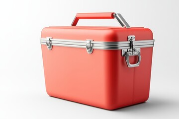 Bright red lunchbox on a minimalist background showcasing retro design and functionality isolated on transparent background