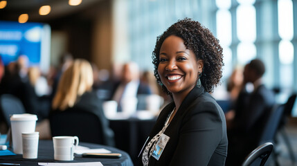 Networking event in modern convention center with colleagues