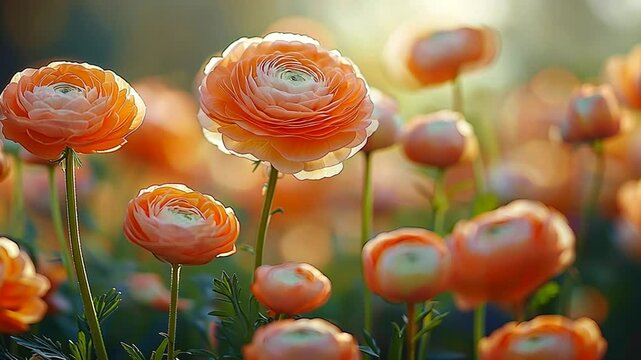 Peach ranunculus field sunset floral design