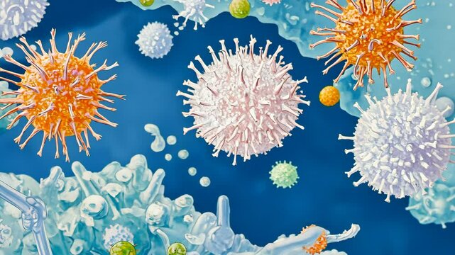 Colorful representation of various microbes in a scientific illustration depicting a microscopic world