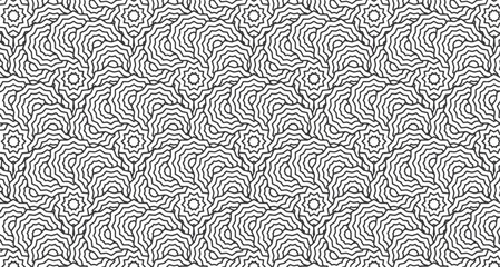 Black and white doodle pattern of overlapping circles