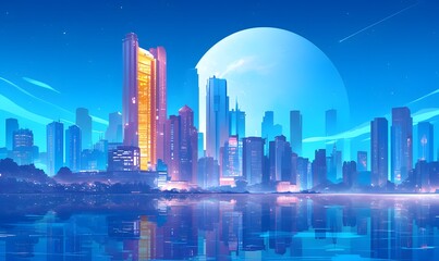 city skyline at night