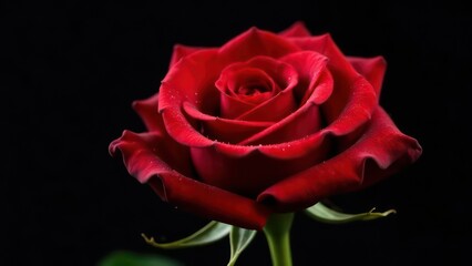 greeting card Closeup of Red Rose on Black Background, water drops