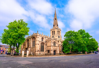 Bedford. UK: Street view of St. Paul's Church, a thriving parish church set in the heart of the busy market and county town