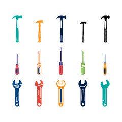 essential hand tools colored icon.