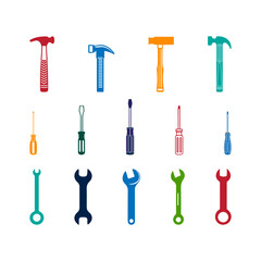 Hand tools icon set for repair and maintenance themes.