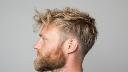Fototapeta premium Man's profile, blonde hair, beard, studio shot