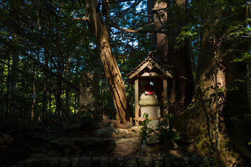 The shrine on the Kumano Kodo in Asia, Japan, Kansai, Kumano Kodo, in summer, on a sunny day.