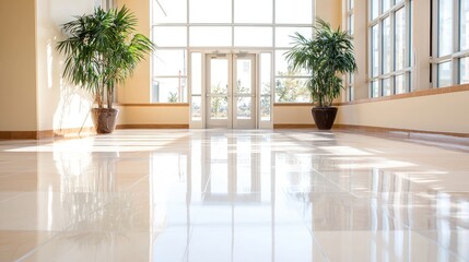Bright Lobby Entrance Sunlight Plants Floor