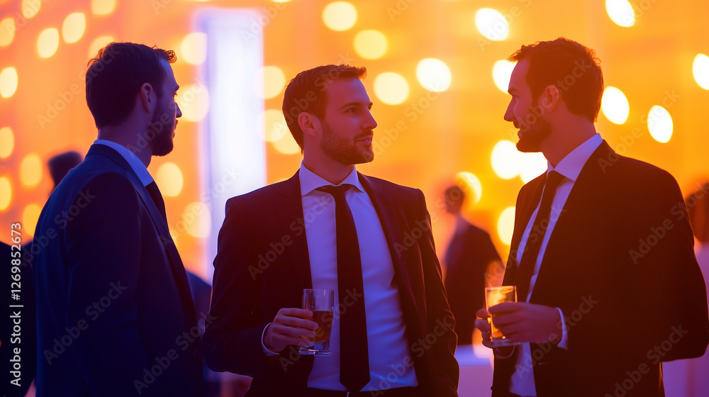 Poster professional networking event with businessmen in modern setting