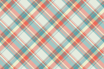 Postcard seamless textile tartan, chequered check plaid texture. No people vector pattern fabric background in pastel and red colors.