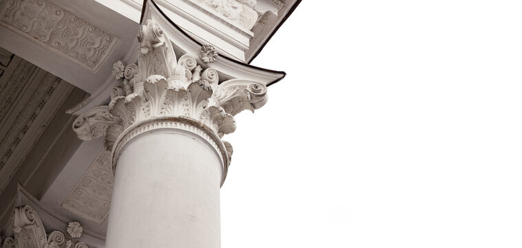 old column pillar architecture shape frame of ancient university campus details panorama white neutral background empty space