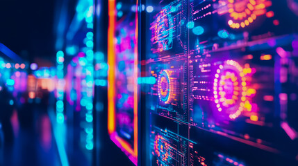 Fototapeta premium Neon Data Stream: Abstract Technology Interface