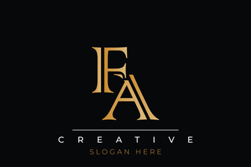 Sophisticated gold FA monogram logo on a sleek black background, ideal for branding, creative design, and luxurious themes.