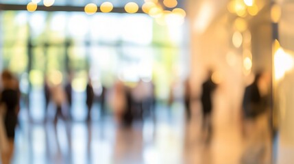 Blurred Corporate Event Reception - Reception area of a corporate event with attendees blurred in the background.