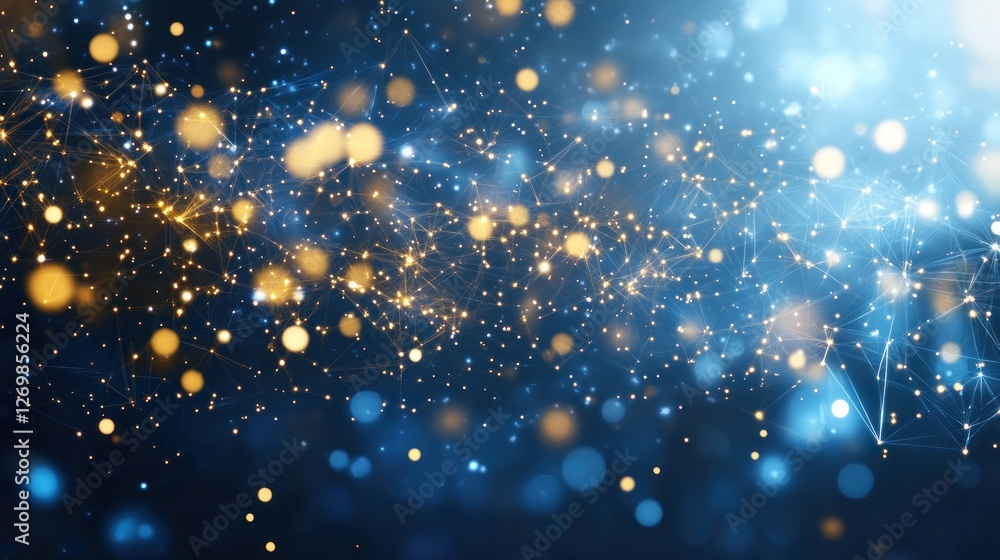 Poster abstract network connections with glowing dots and lines on dark blue background