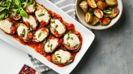 Gourmet Eggplant Parmesan with Crispy Potatoes and Fresh Herbs