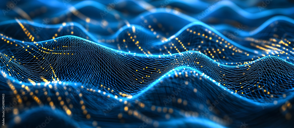 Poster digital wave. network connection tech abstract blue background with lines