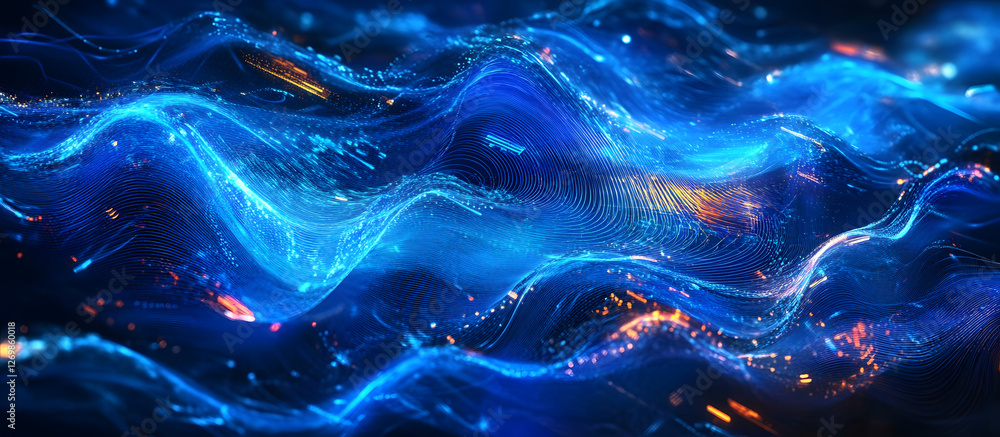 Poster digital wave. network connection tech abstract blue background with lines