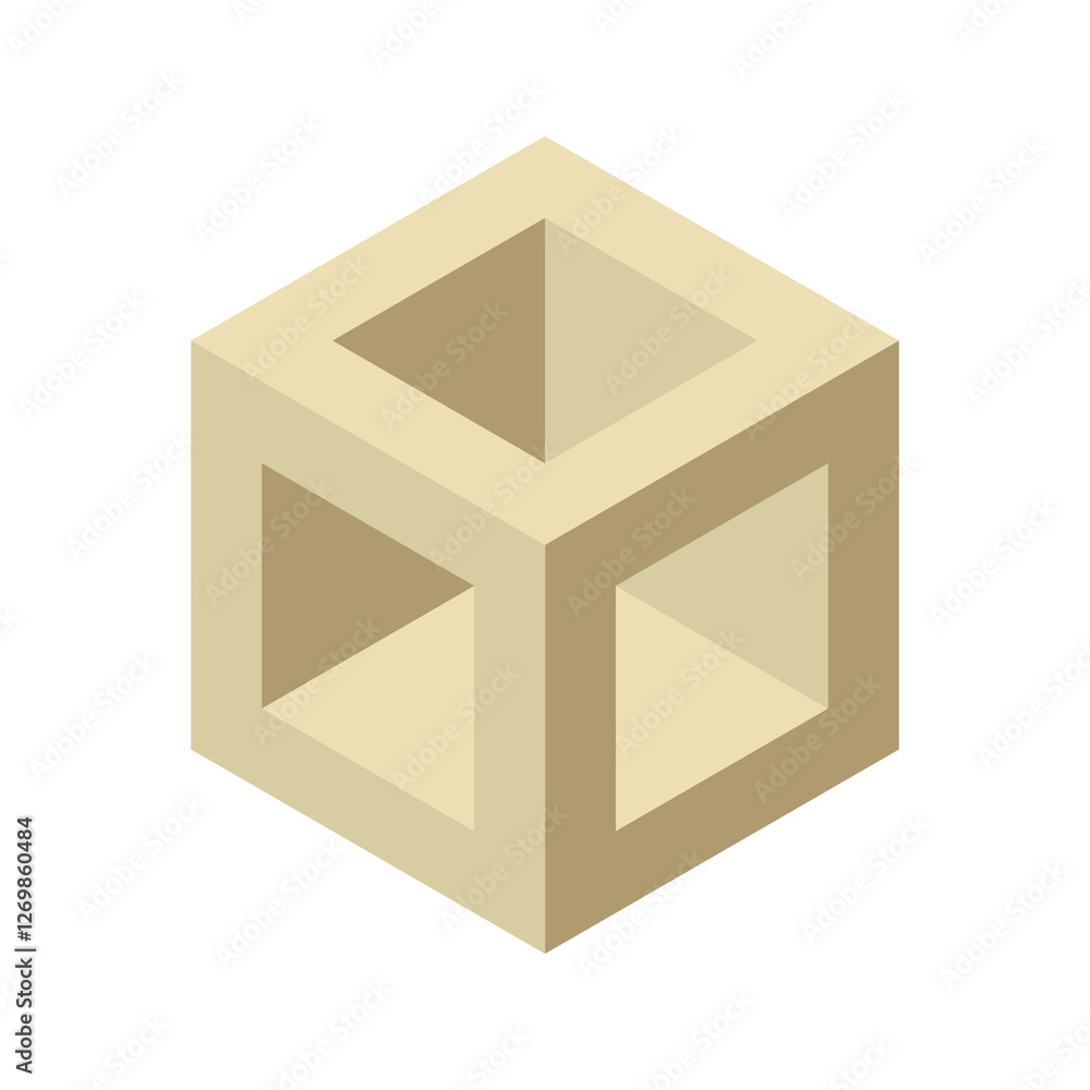 Poster isometric cube with inner structure minimalist design, neutral beige color palette. perfect for tech