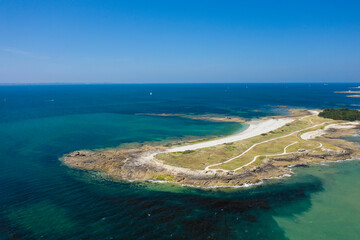 The tip of Conguel in Quiberon in Europe, France, Brittany, Morbihan, Quiberon, in summer, on a sunny day.