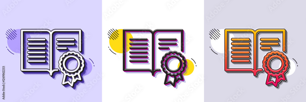 Poster diploma with medal line icon. halftone dotted pattern. gradient icon with grain shadow. certificate 