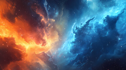 Fototapeta premium Vibrant cosmic storm with blue and orange hues. frozen cosmic storms. illustration. Frozen Thunderstorms. Illustration