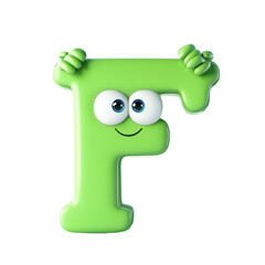 Cute letter F with big eyes in 3D cartoon style&nbsp; Isolated on White Background